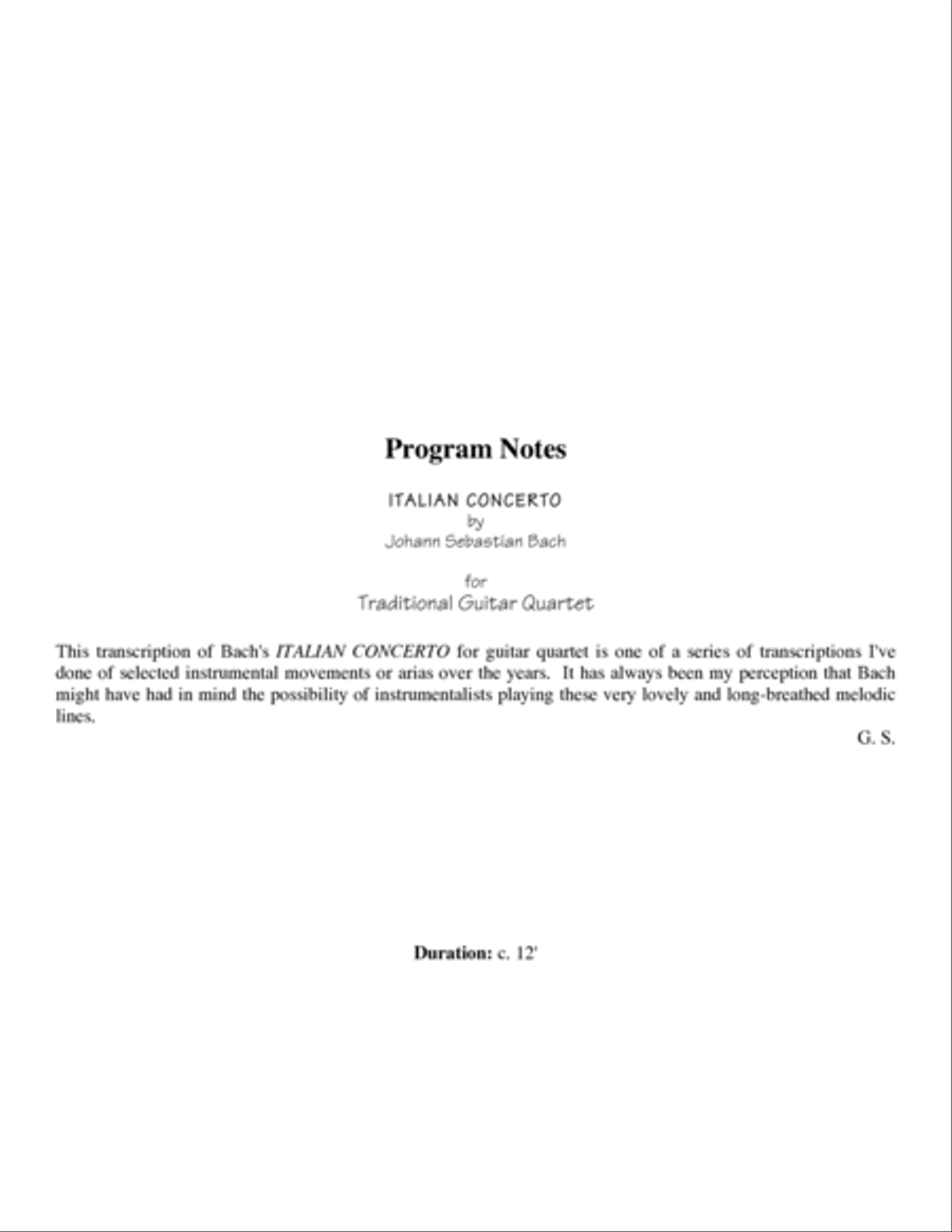Bach ITALIAN CONCERTO arr. For trad. Guitar Quartet Guitar Ensemble scores gallery preview page 3