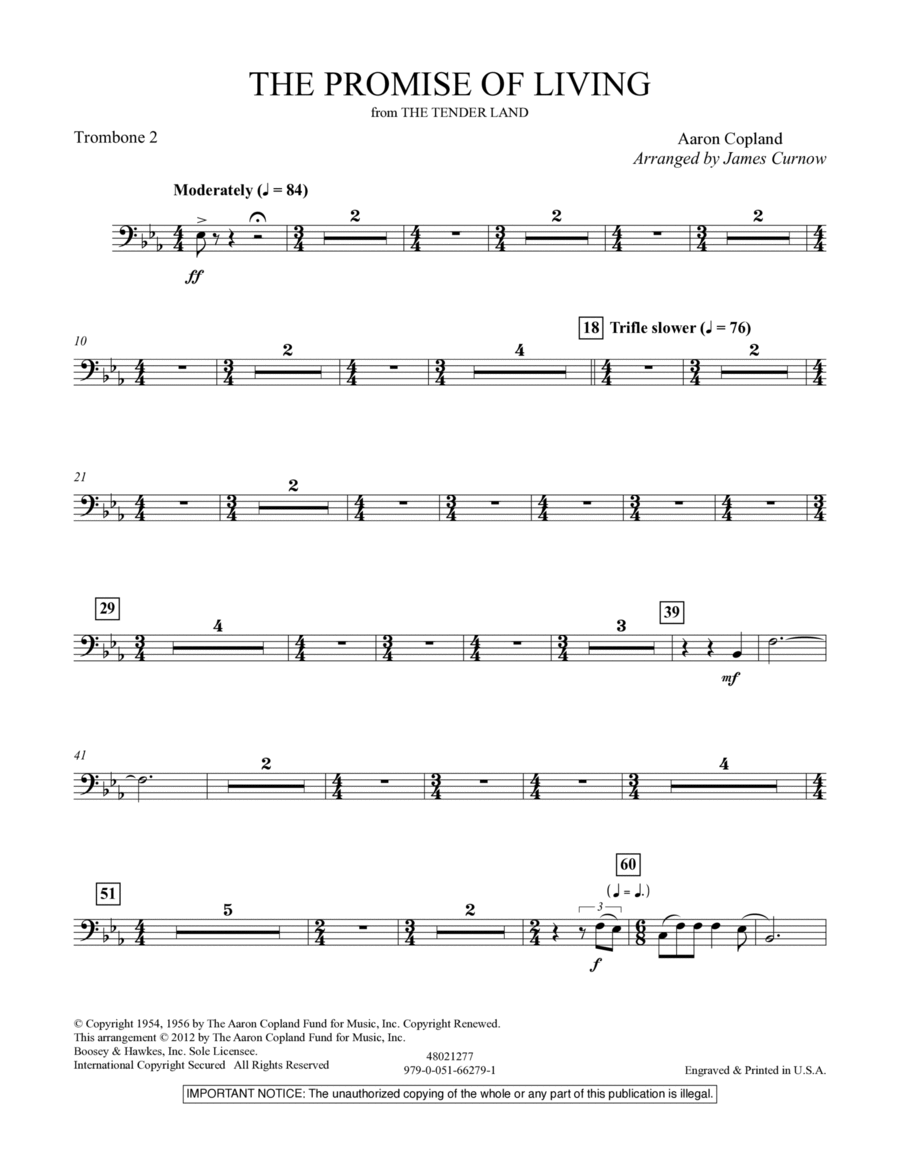 The Promise Of Living (from The Tender Land) - Trombone 2 Concert Band scores gallery preview page 1