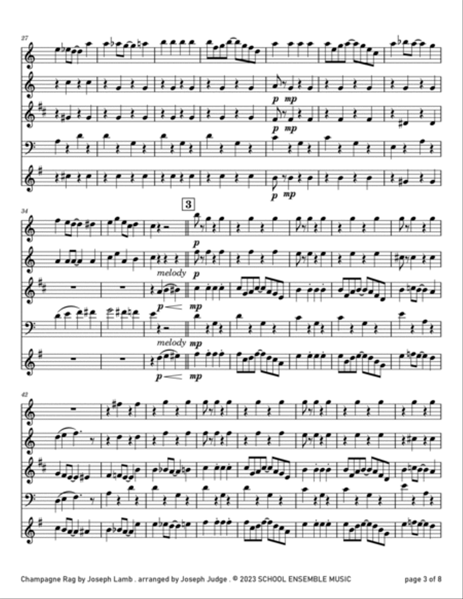 Champagne Rag by Joseph Lamb for Woodwind Quartet in Schools Woodwind Quartet scores gallery preview page 3
