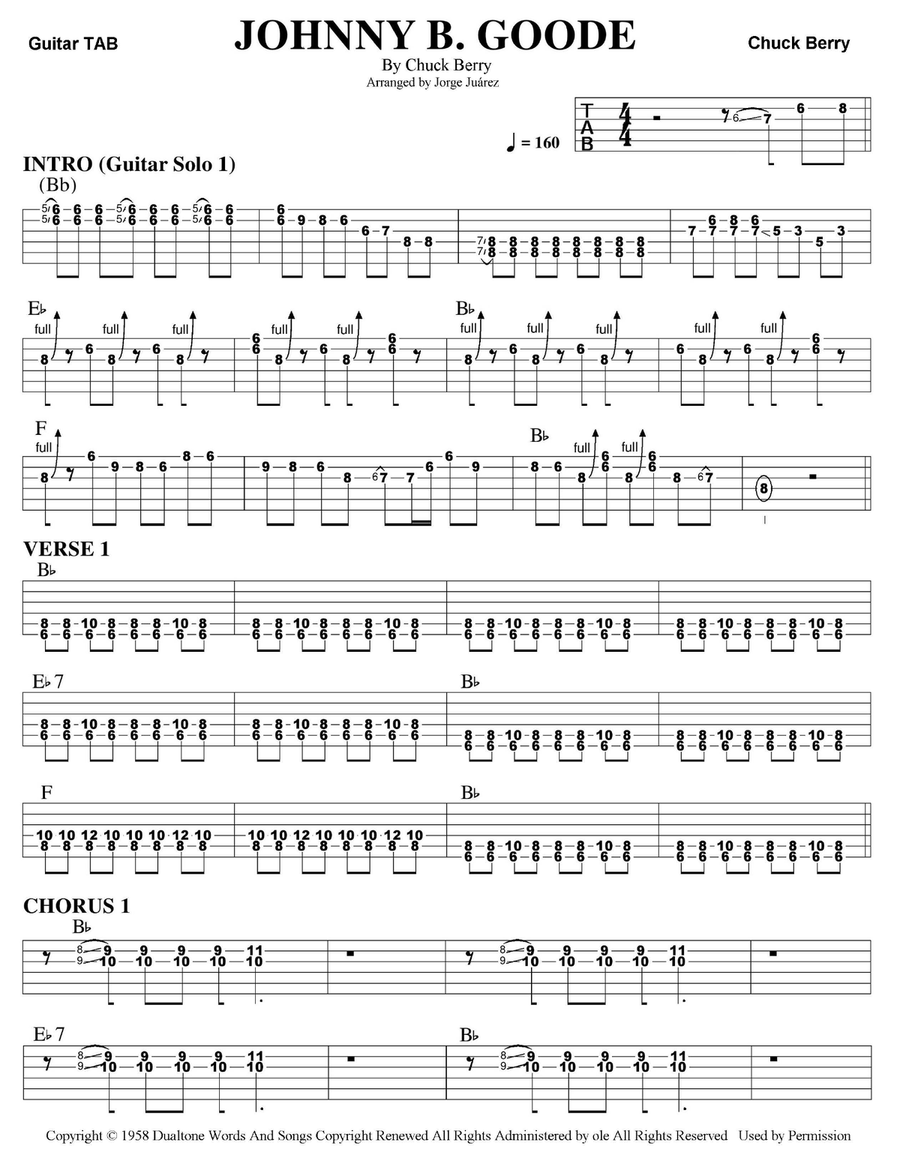 Johnny B. Goode Guitar Tablature scores gallery preview page 1