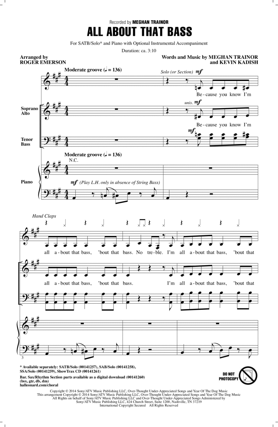 All About That Bass 4-Part scores gallery preview page 1