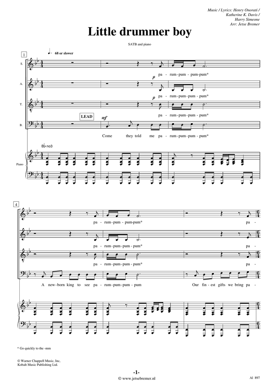 The Little Drummer Boy The Little Drummer Boy 4-Part scores gallery preview page 1
