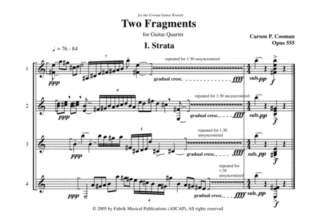 Carson Cooman: Two Fragments (2004) for guitar quartet