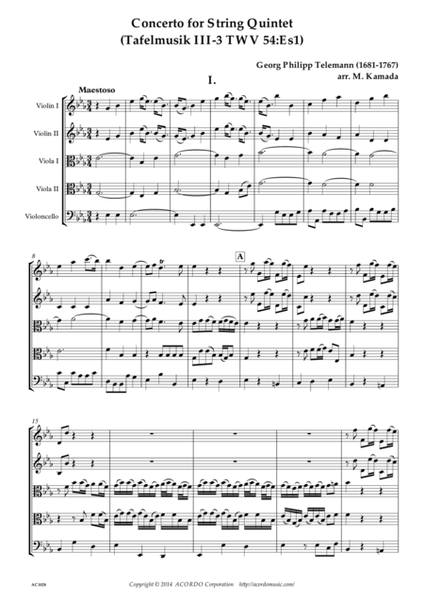Concerto for String Quintet (Tafelmusik III-3 TWV 54:Es1) image number null