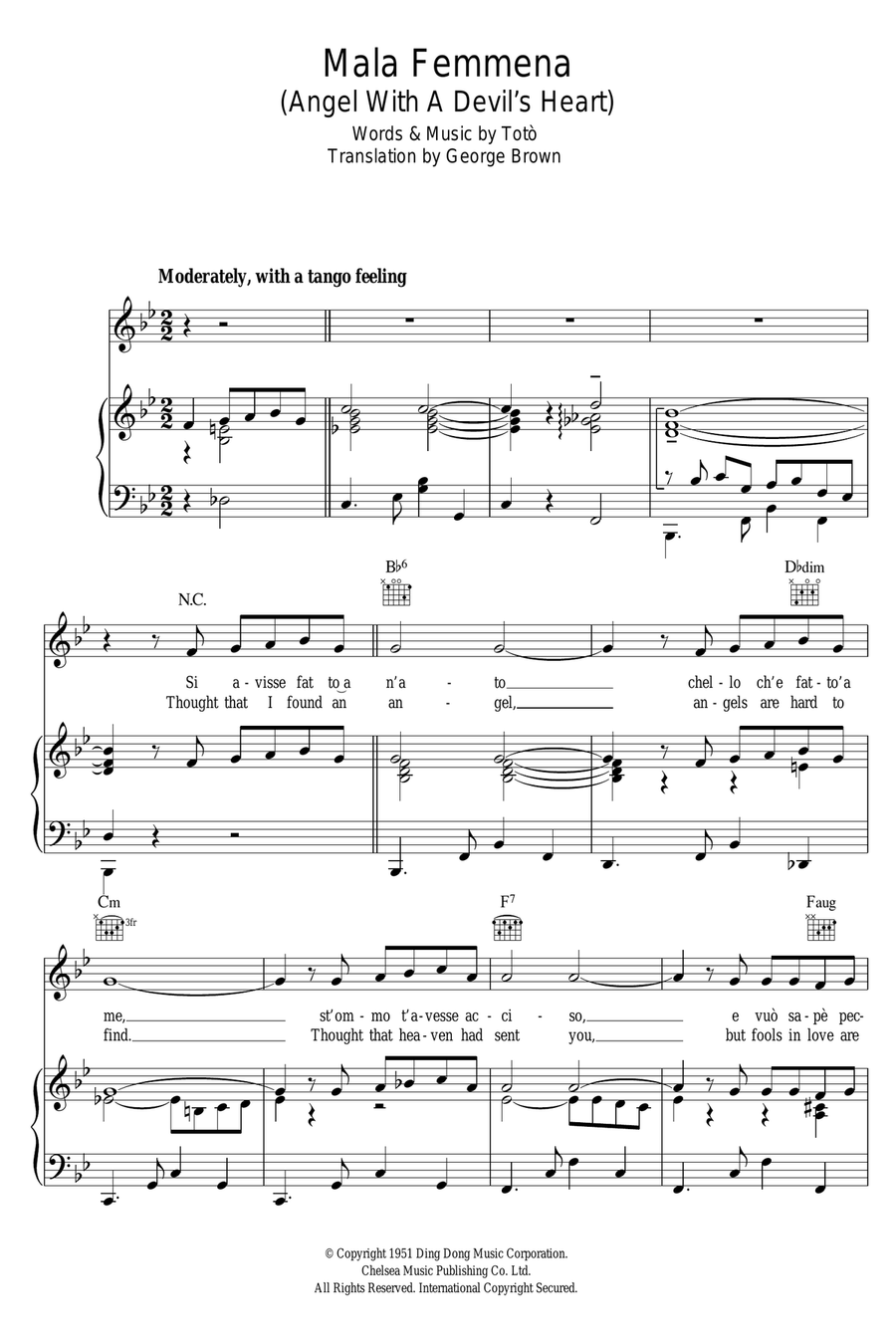 Mala Femmena Piano, Vocal, Guitar scores gallery preview page 1