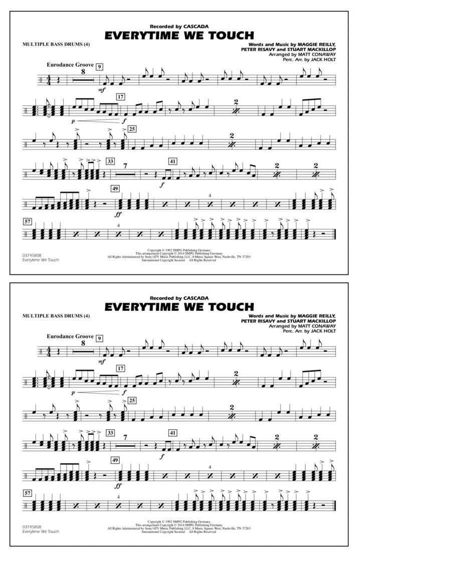 Everytime We Touch - Multiple Bass Drums Marching Band scores gallery preview page 1