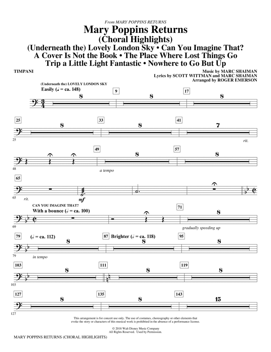 Mary Poppins Returns (Choral Highlights) (arr. Roger Emerson) - Timpani