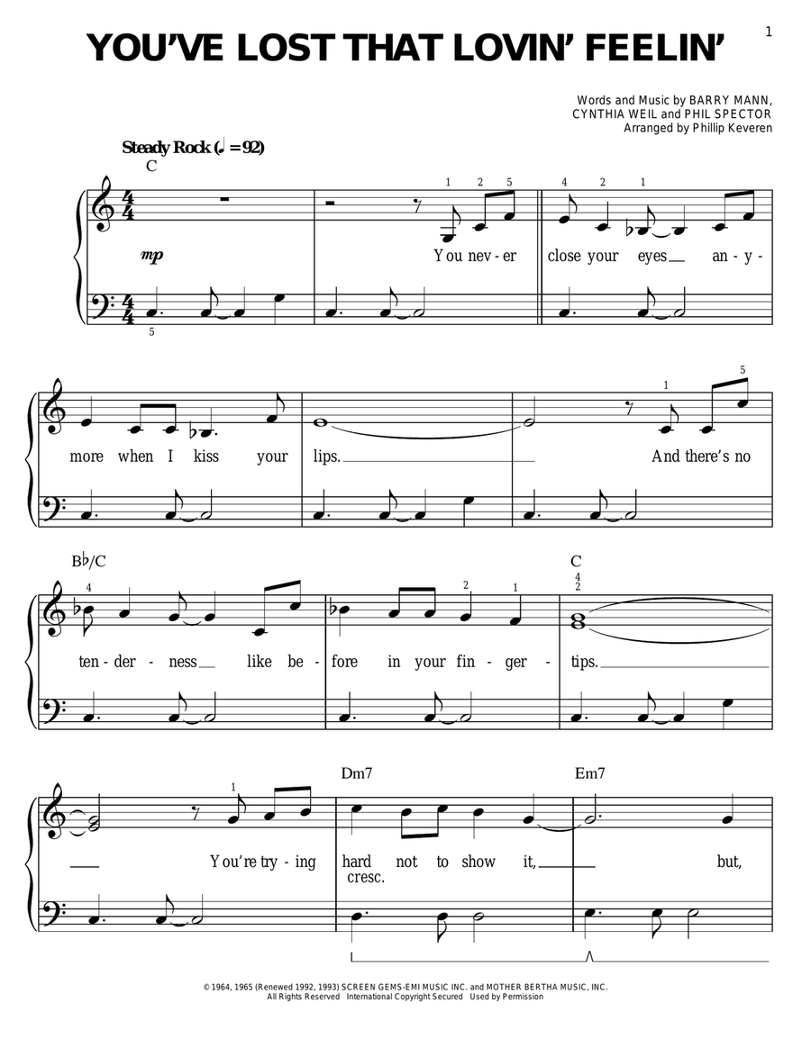You've Lost That Lovin' Feelin' (arr. Phillip Keveren) Easy Piano scores gallery preview page 1