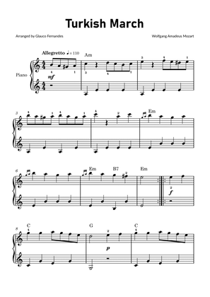Book cover for Turkish March by Mozart - Easy Piano with Chords