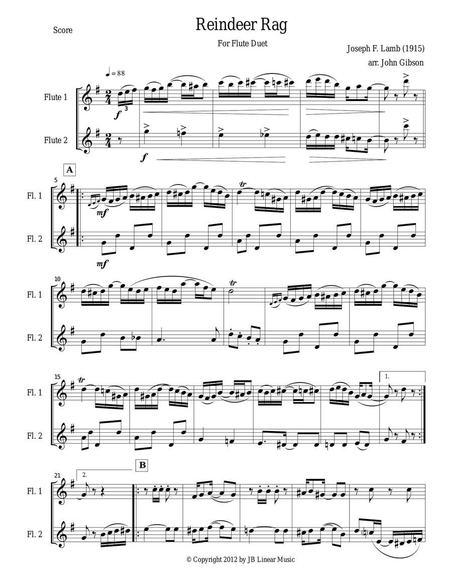 Reindeer Rag for Flute Duet Flute Duet scores gallery preview page 1