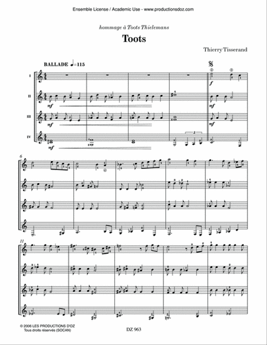 Toots Ballade / Toots Valse Guitar Ensemble scores gallery preview page 2