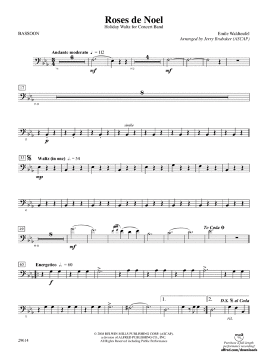 Roses de Noel: Bassoon Roses de Noel: Bassoon Concert Band scores gallery preview page 1