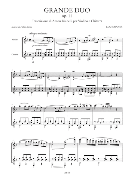 Grande Duo Op. 11 for Violin and Guitar. Transcription by Anton Diabelli