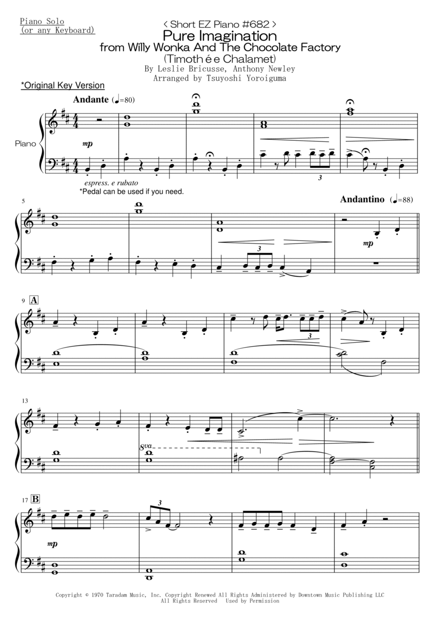 Pure Imagination Easy Piano scores gallery preview page 1