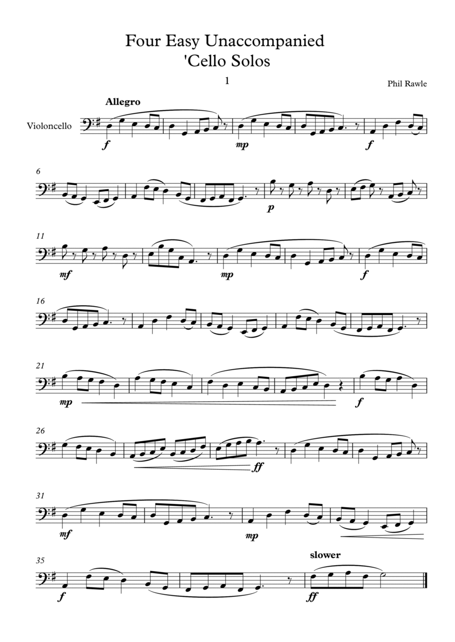 Four Easy Unaccompanied Cello Solos Cello Solo Digital Sheet