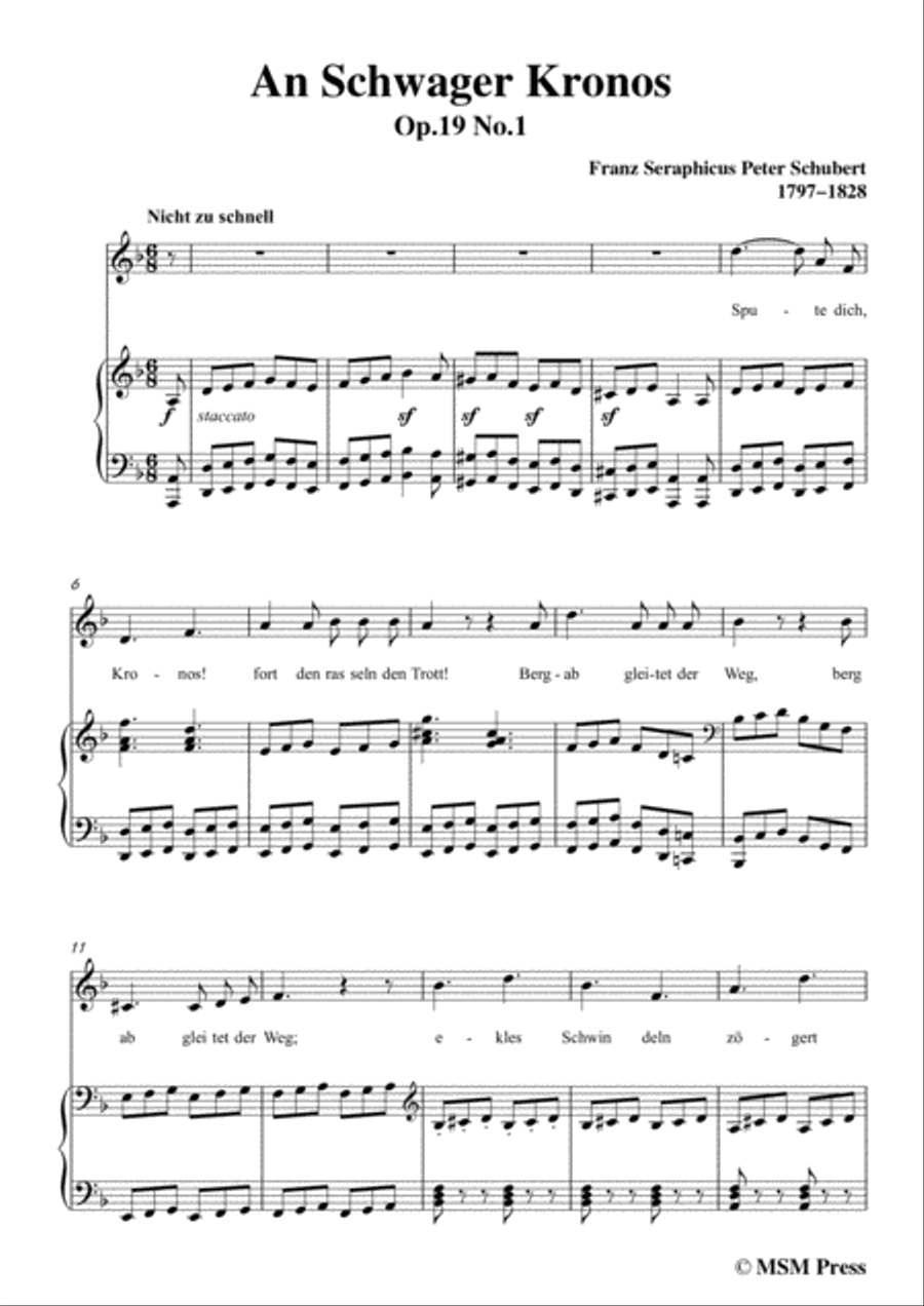 Schubert-An Schwager Kronos,Op.19 No.1,in d minor,for Voice&Piano Voice scores gallery preview page 3