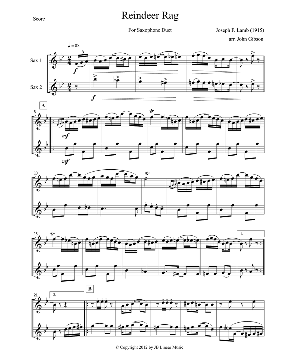 Reindeer Rag for Sax Duet Woodwind Duet scores gallery preview page 2