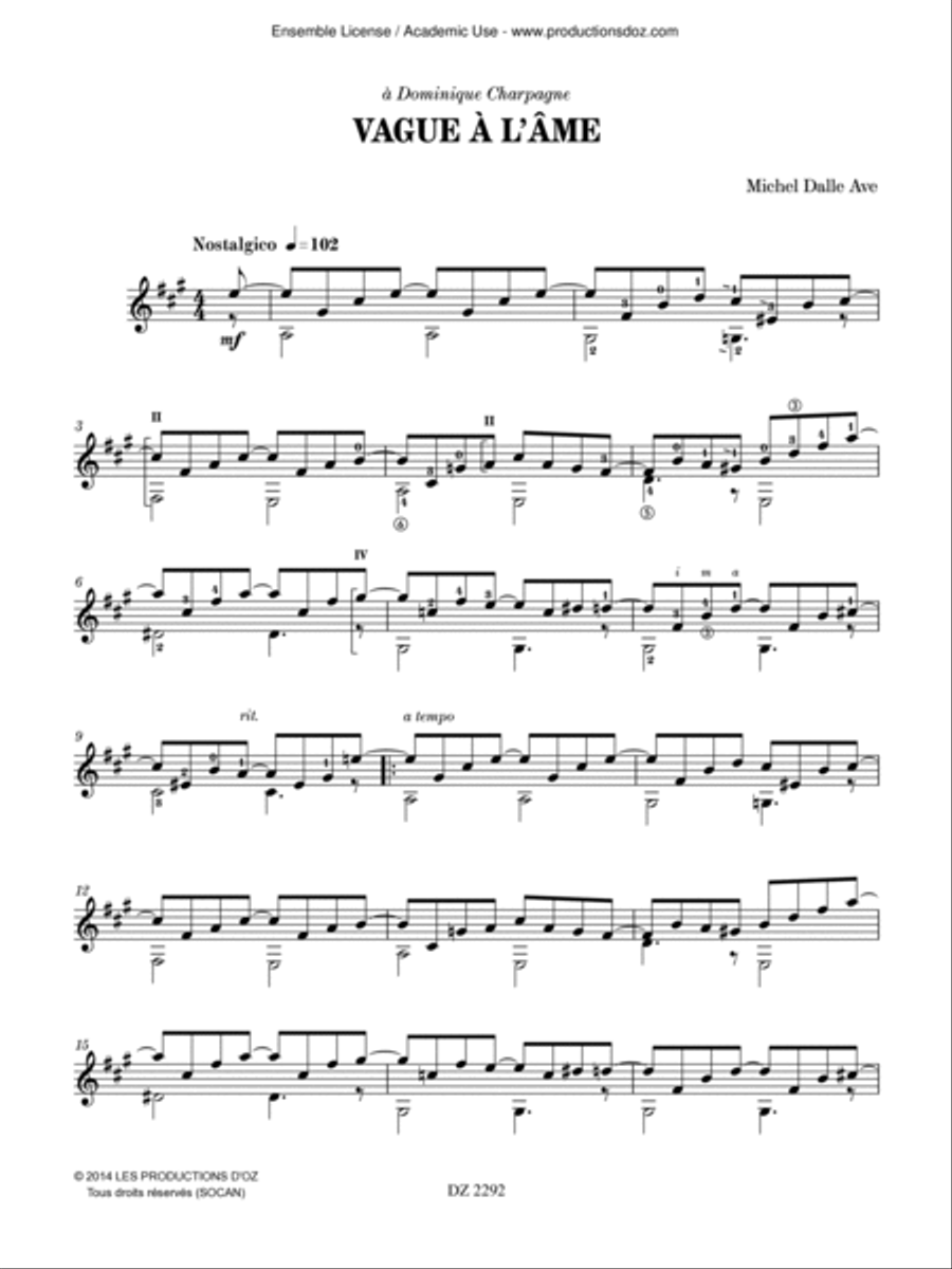 Vague à l’âme Vague à l’âme Classical Guitar scores gallery preview page 2