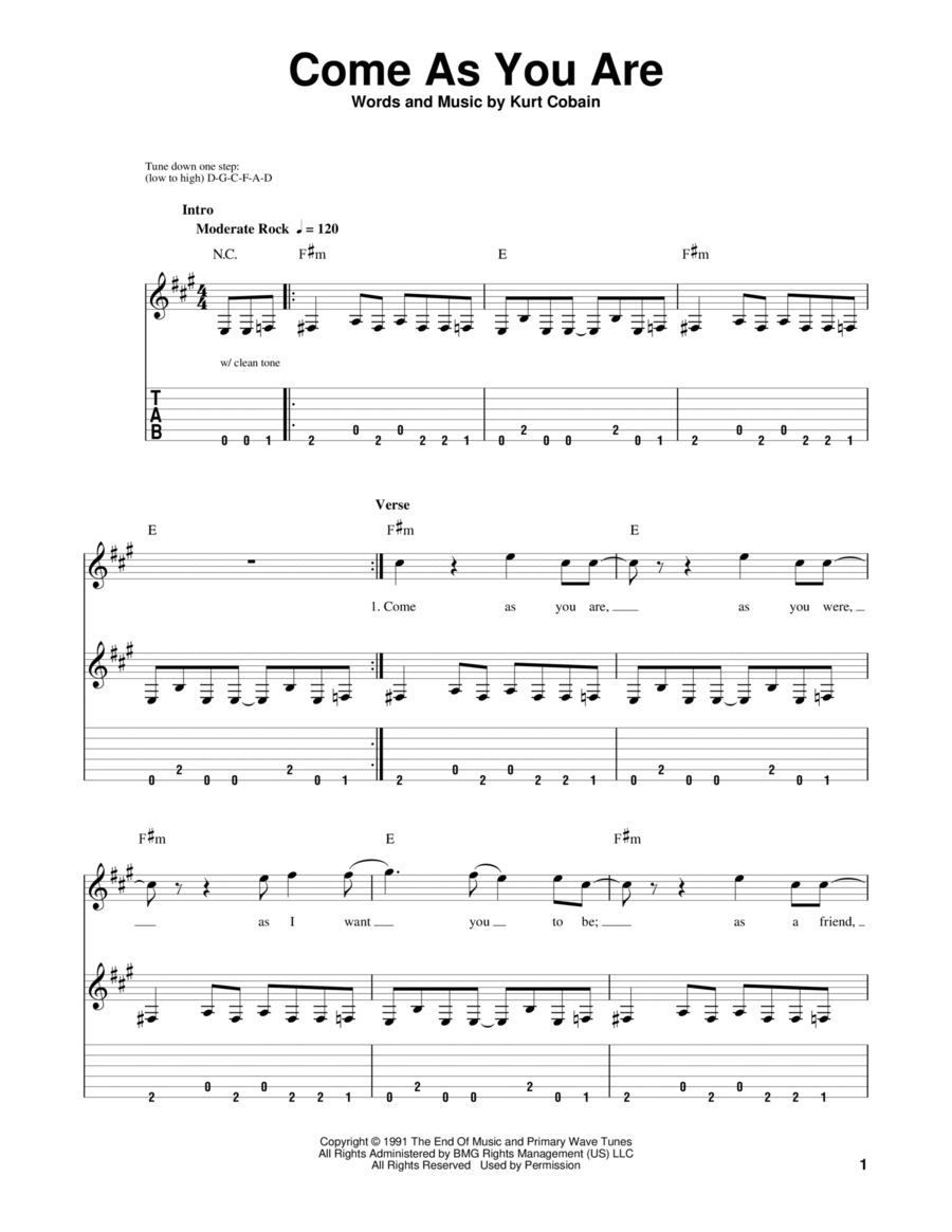 Come As You Are Acoustic Guitar scores gallery preview page 1
