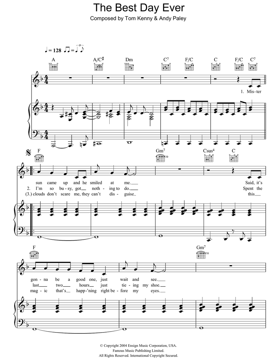 The Best Day Ever Piano, Vocal, Guitar scores gallery preview page 1