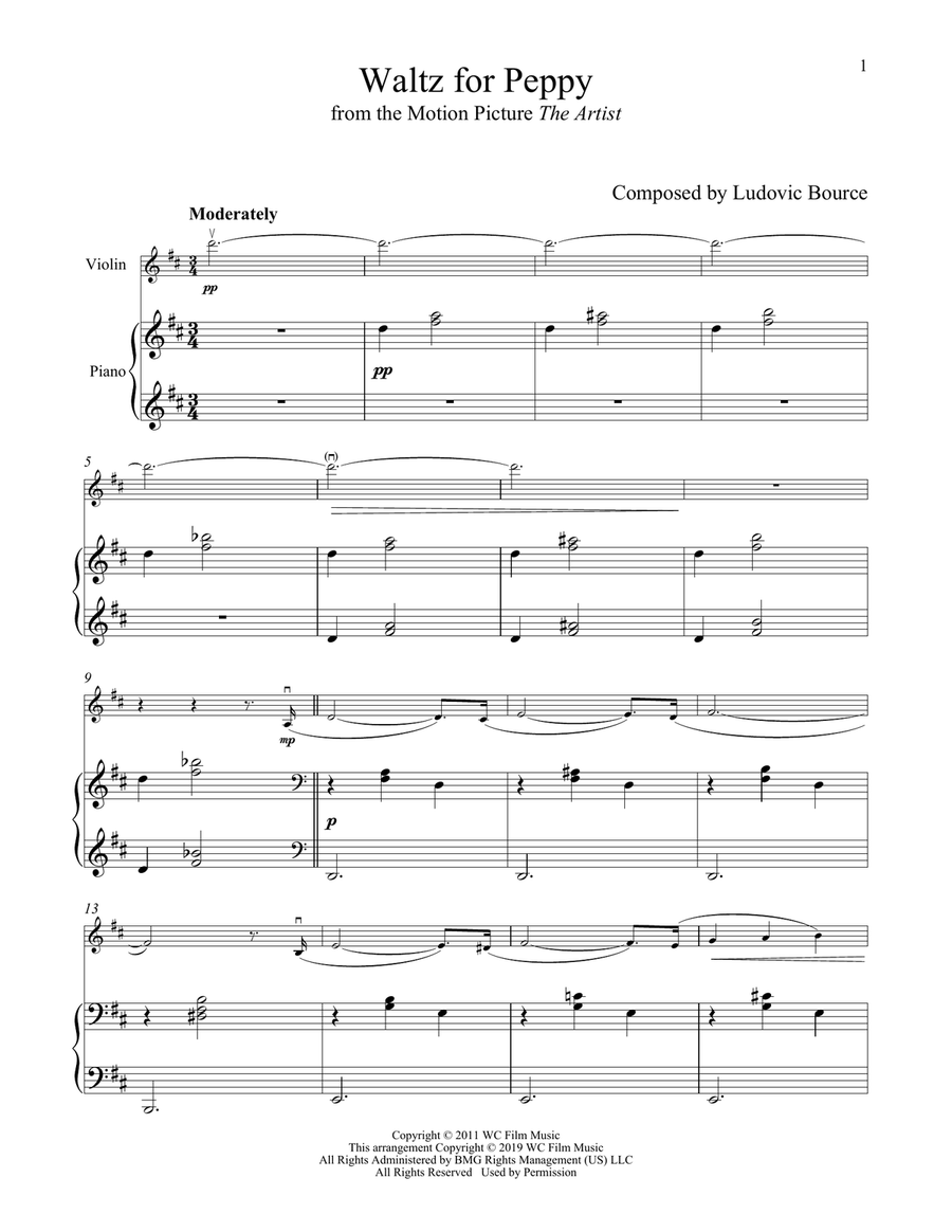 Waltz For Peppy (from The Artist) Violin Solo scores gallery preview page 1