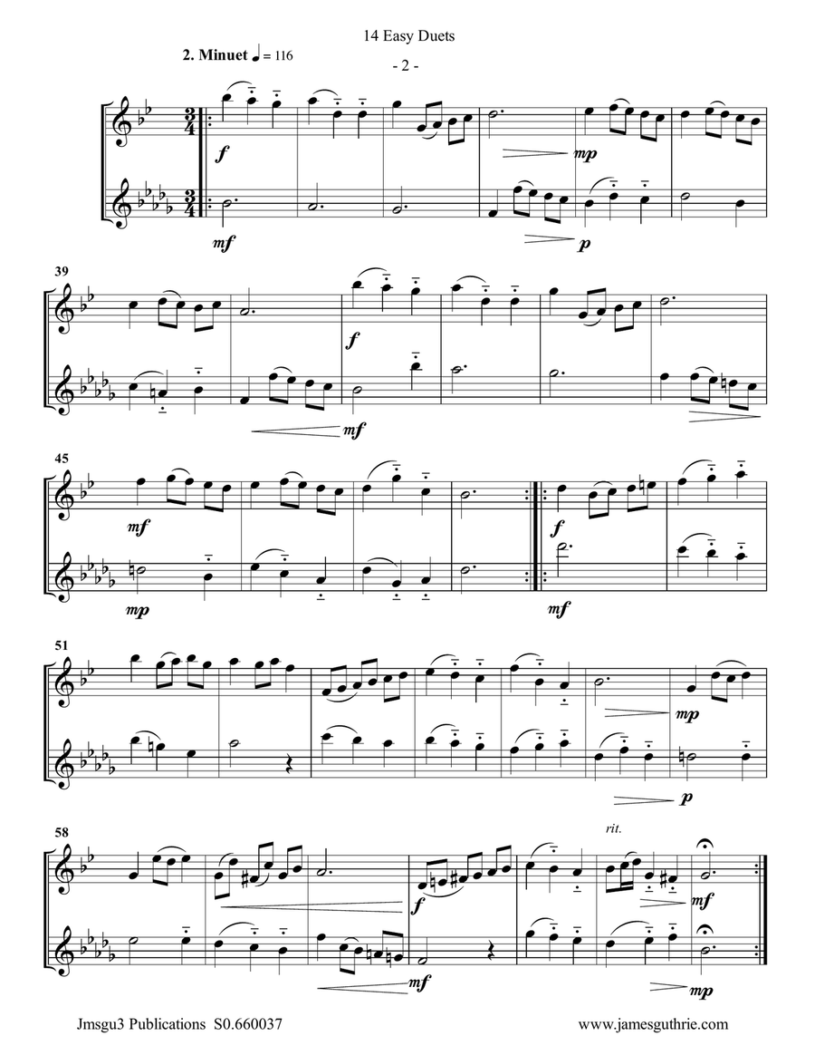 Bach: 14 Easy Duets for Oboe & Oboe d'Amore Woodwind Duet scores gallery preview page 2