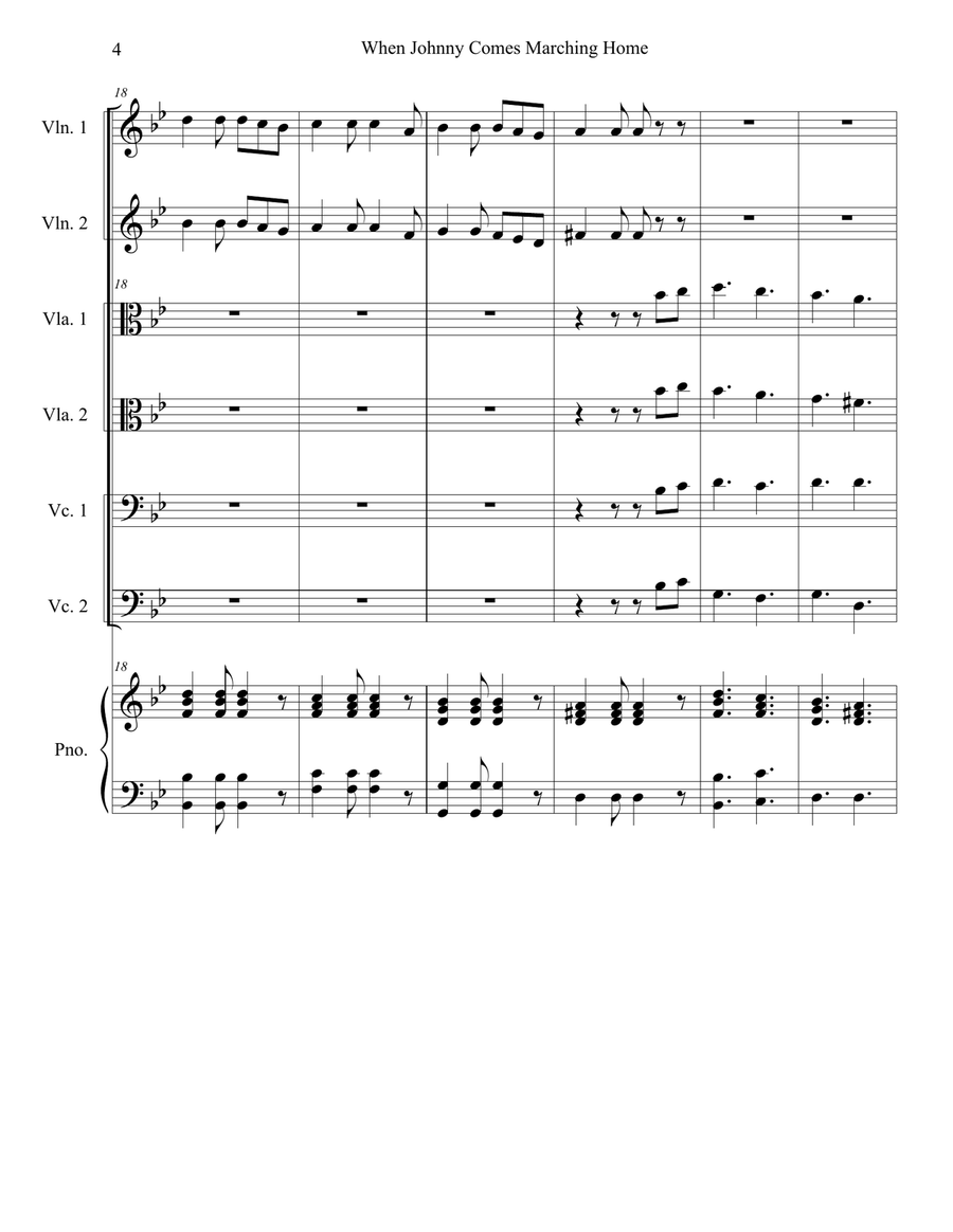 When Johnny Comes Marching Home (for String Sextet and Piano) String Orchestra scores gallery preview page 5