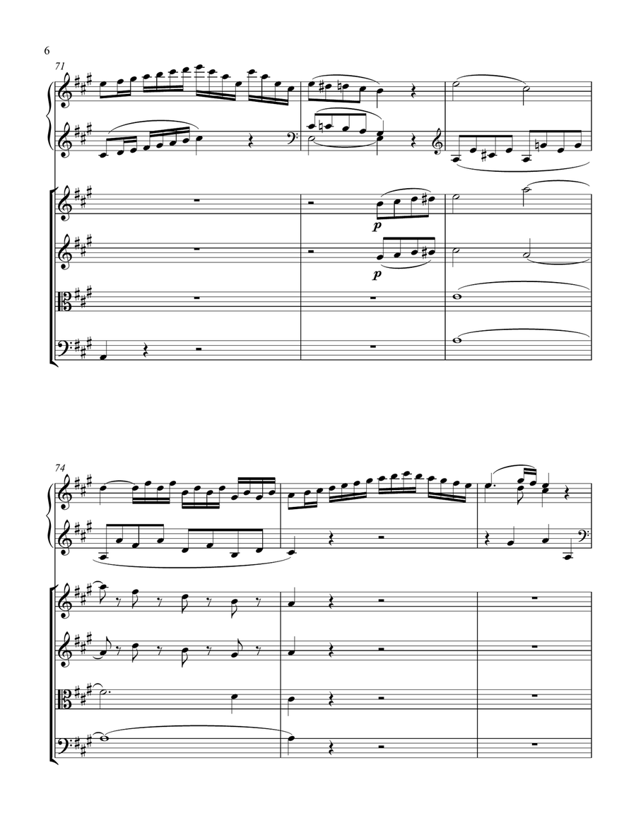 For String Quartet and Piano: Mozart's 23rd Piano Concerto, K. 488 - 1st Movement Chamber Orchestra scores gallery preview page 6