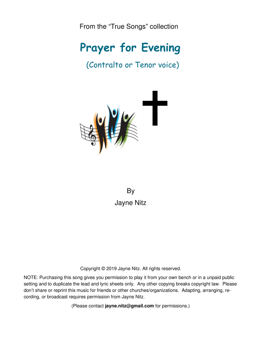 Prayer for Evening (Contralto or Tenor Voice) Tenor Voice scores gallery preview page 1