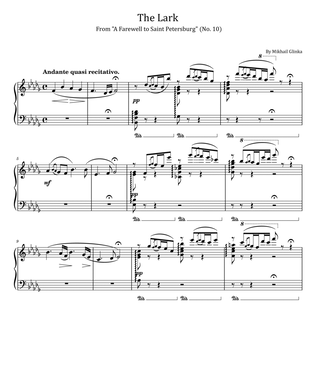 Glinka - The Lark - from "A Farewell to Saint Petersburg" (No. 10) - For Piano Solo Original