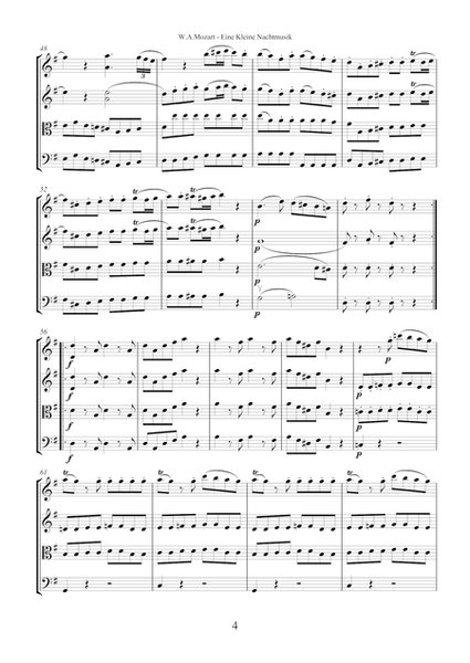 Eine Kleine Nachtmusik (full score) by Wolfgang Amadeus Mozart for string quartet (25pages)
