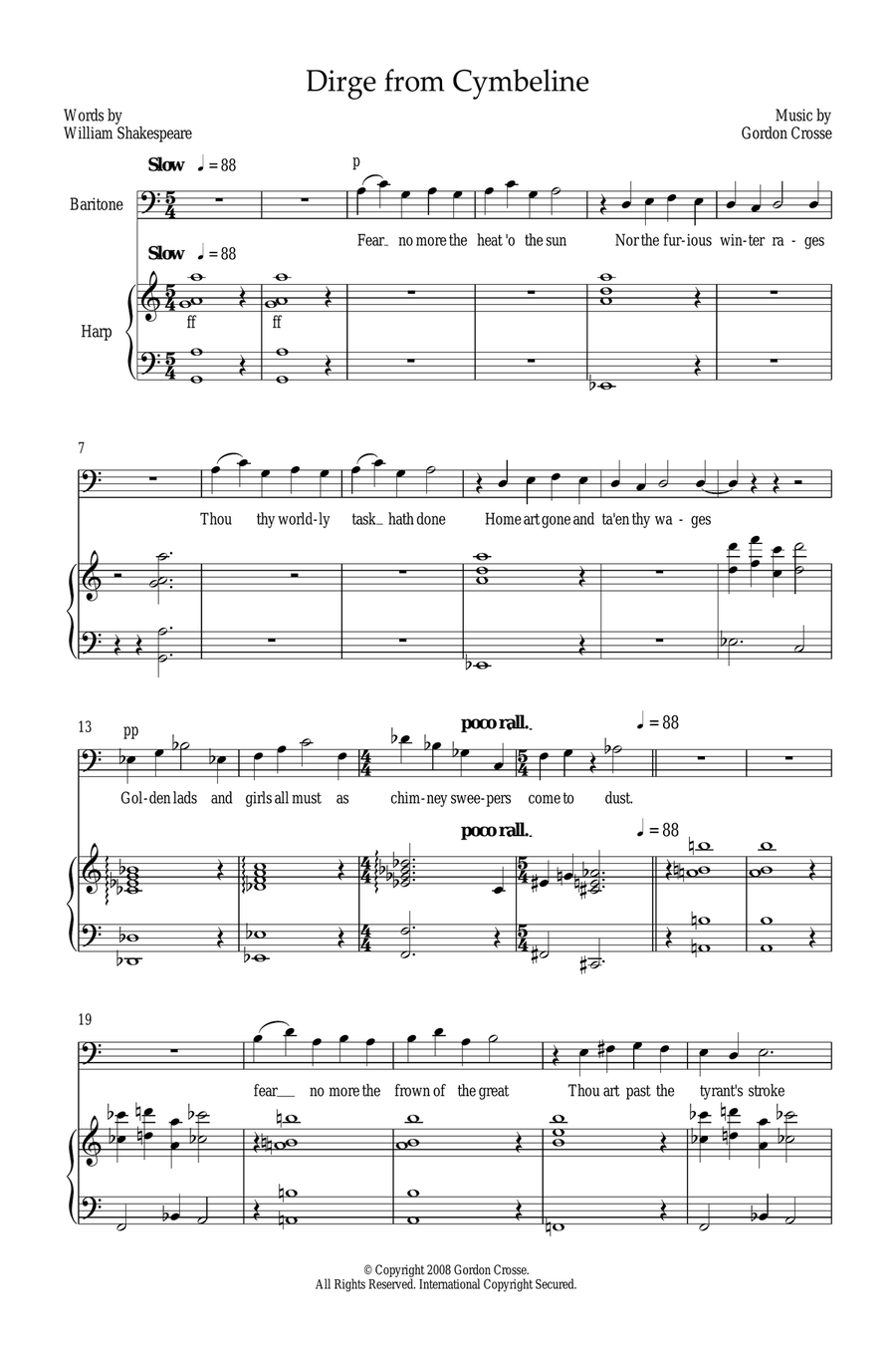 Dirge from Cymbeline (for baritone and harp) Piano, Vocal scores gallery preview page 1