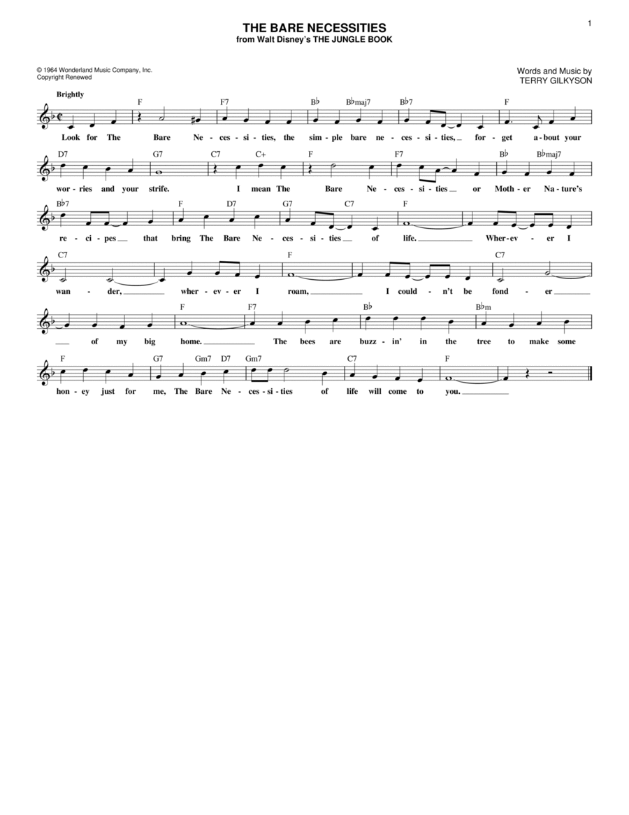 The Bare Necessities Piano scores gallery preview page 1