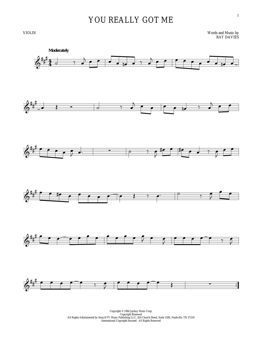 You Really Got Me Violin Solo scores gallery preview page 1