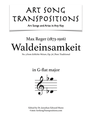 Book cover for REGER: Waldeinsamkeit, Op. 76 no. 3 (transposed to G-flat major)