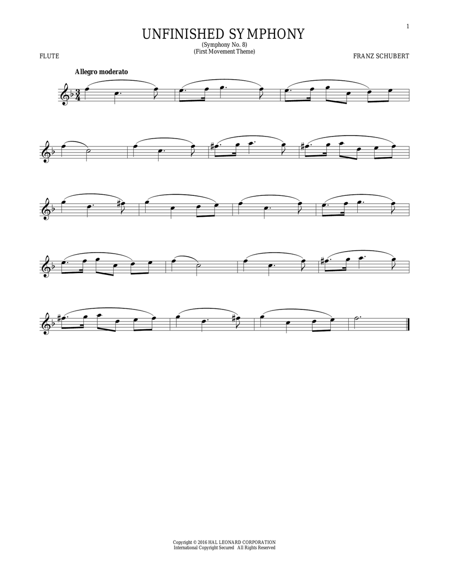 The Unfinished Symphony (Theme) Flute Solo scores gallery preview page 1