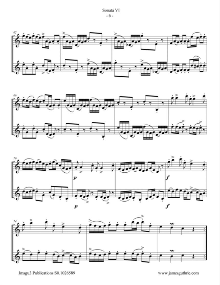 Handel: Sonata No. 6 for Violin Duo String Duet scores gallery preview page 6