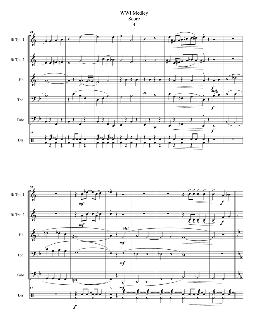 World War I Medley for Brass Quintet-Long, Long Way to Tipperary and Pack Up Your Troubles Brass Quintet scores gallery preview page 6