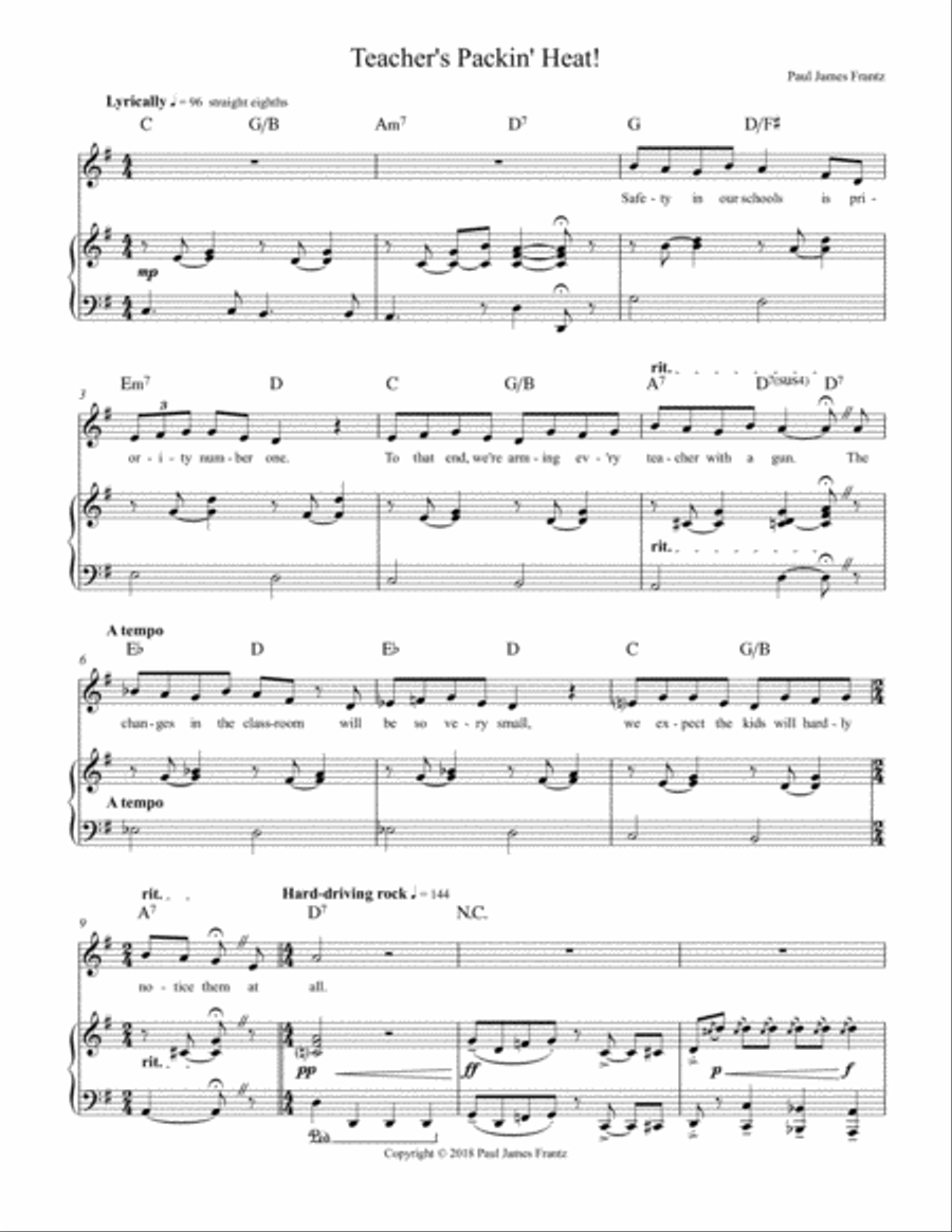 Teacher's Packin' Heat (Key: G major) Voice scores gallery preview page 1