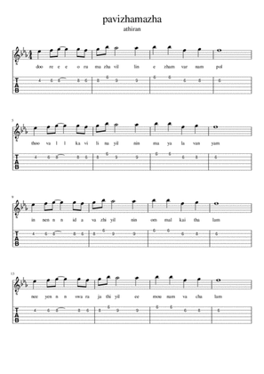 athiran song pavizhamazha sheetmusic with tabs and lyrics