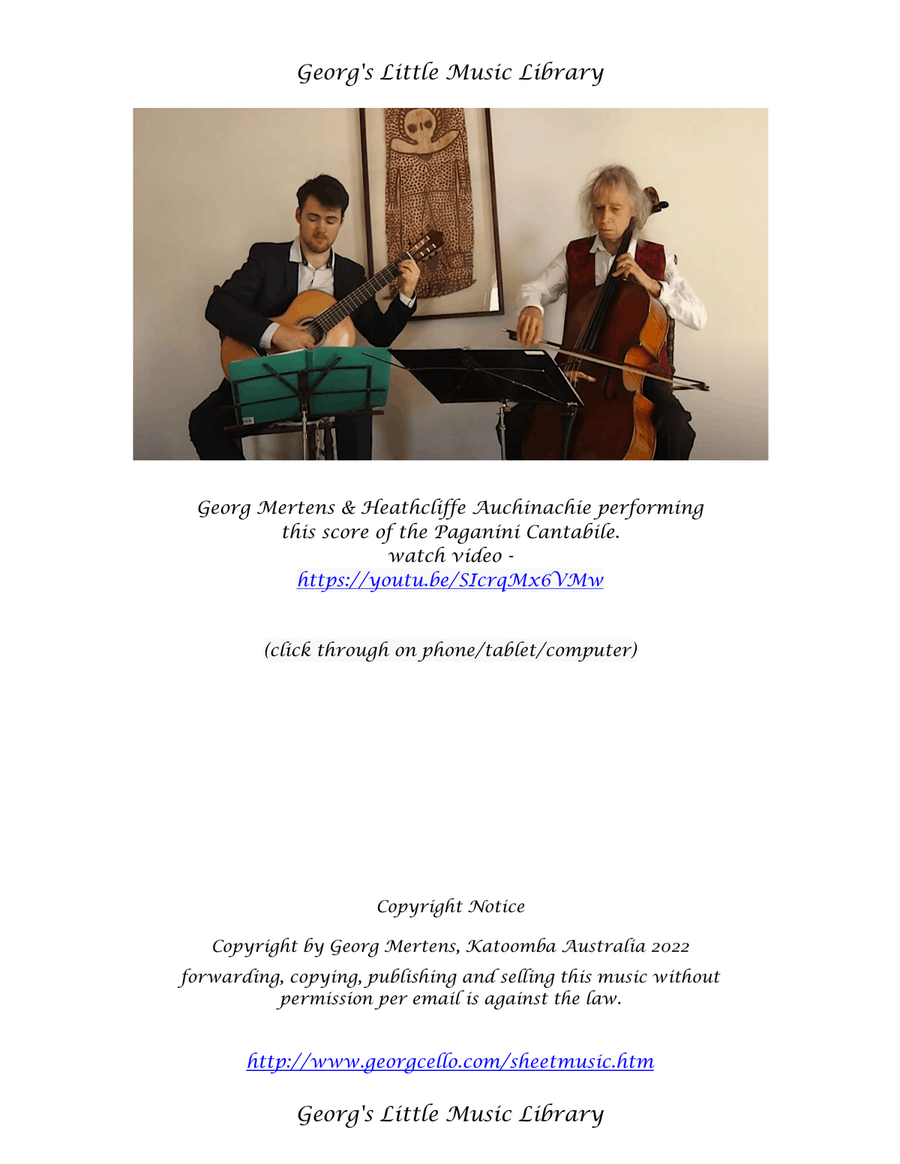 Paganini Cantabile arr. for cello & guitar String Duet scores gallery preview page 2