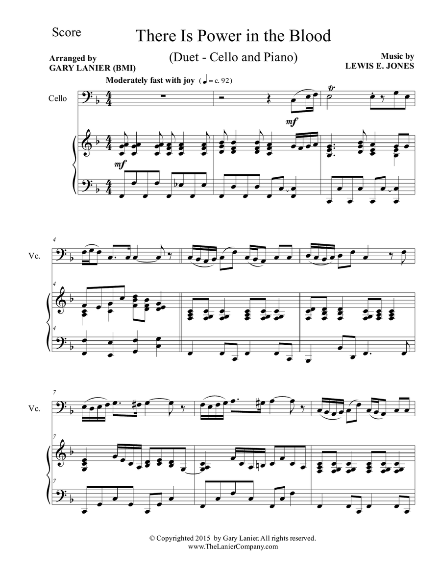 Gary Lanier: THERE IS POWER IN THE BLOOD (Duet – Cello & Piano with Parts) Piano scores gallery preview page 2