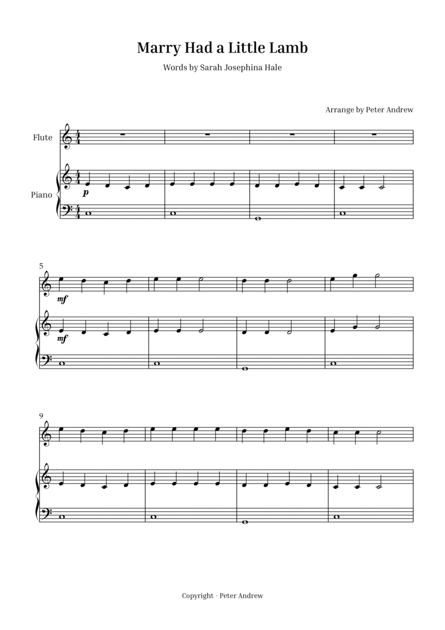 Marry Had a Little Lamb Marry Had a Little Lamb Flute Solo scores gallery preview page 1