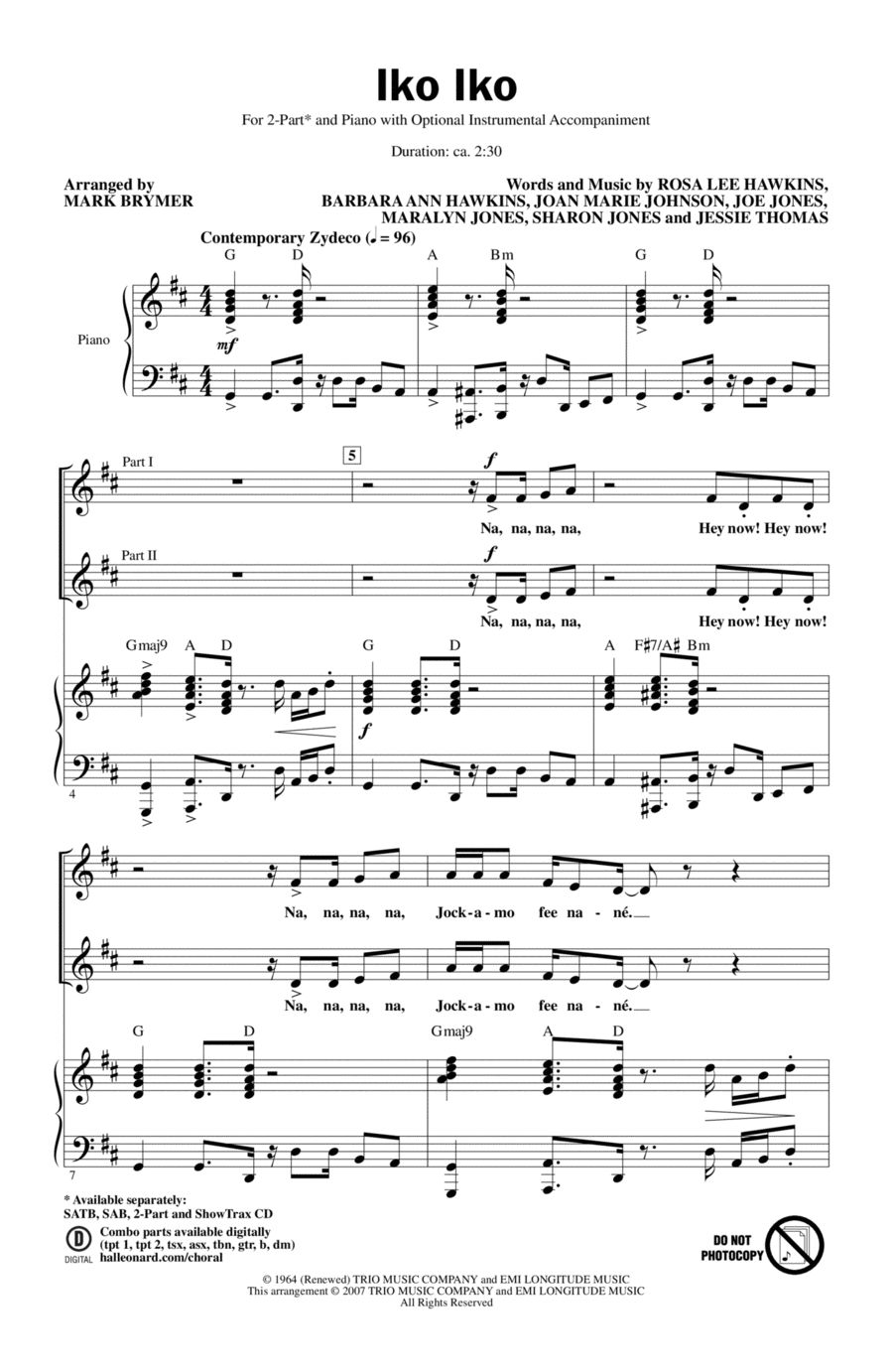 Iko Iko 2-Part scores gallery preview page 1