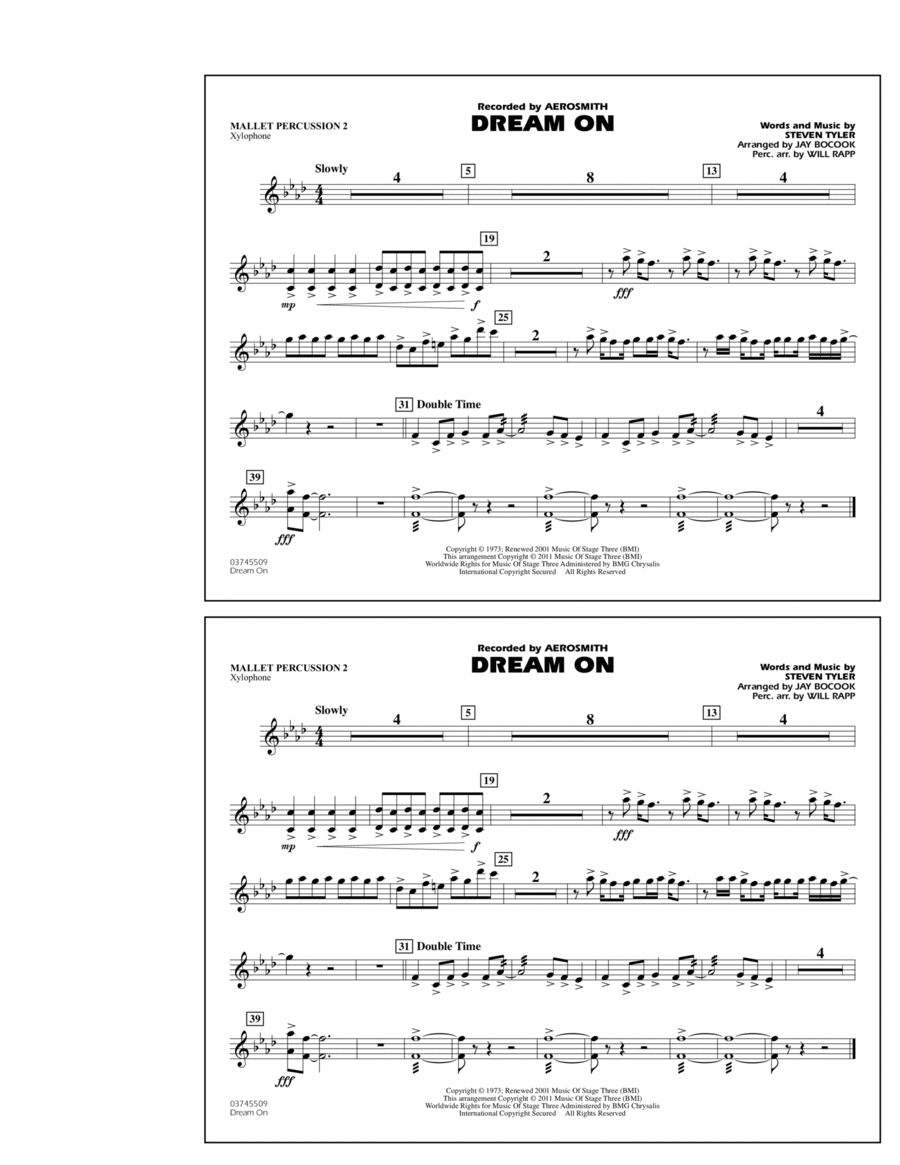 Dream On - Mallet Percussion 2 Marching Band scores gallery preview page 1