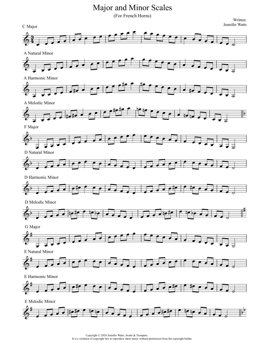Major and Minor Scales for French Horns