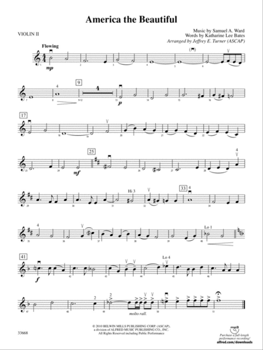 America the Beautiful: 2nd Violin String Orchestra scores gallery preview page 1