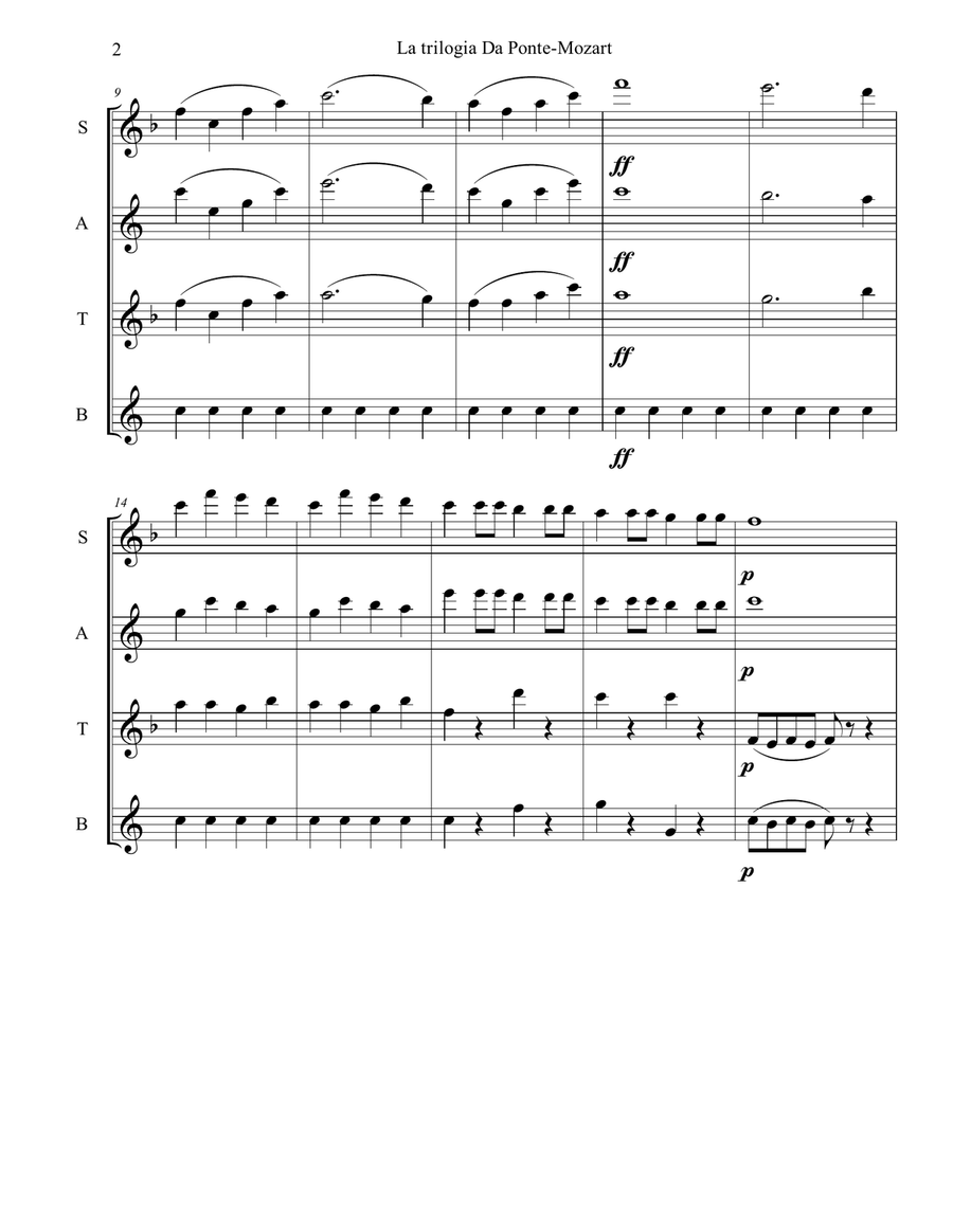 Trilogia Mozart - Da Ponte per quartetto di sassofoni Saxophone Quartet scores gallery preview page 2