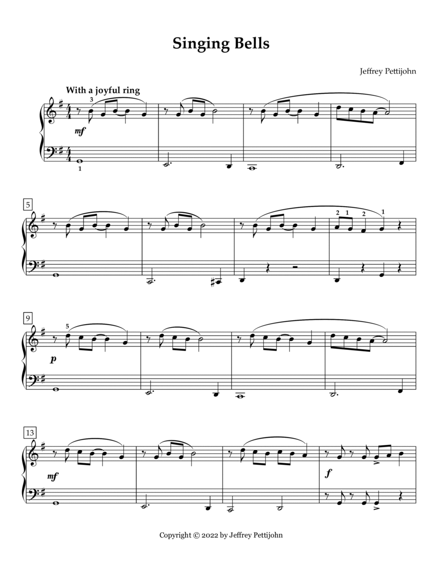 Singing Bells Easy Piano scores gallery preview page 1