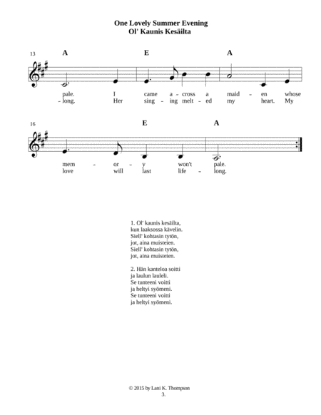 Five Finnish Songs of Love with sing-able English and Finnish lyrics image number null